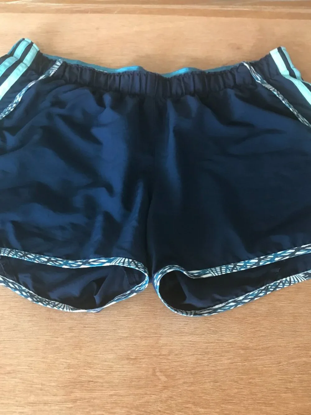 Adidas Climalite Athletic Shorts Women L Blue Striped Elastic Waist Athleisure